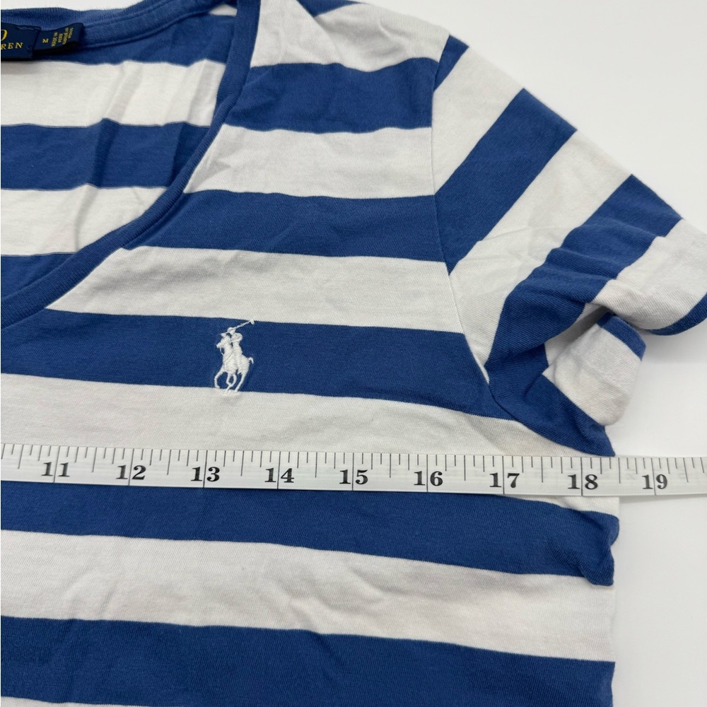 Polo by Ralph Lauren Women's Striped Navy and White Tee, Size Medium - Picture 4 of 11
